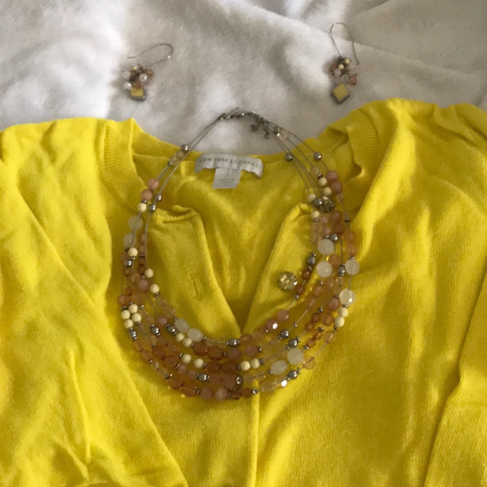 Pale Yellow Beaded Necklace and Earring Set